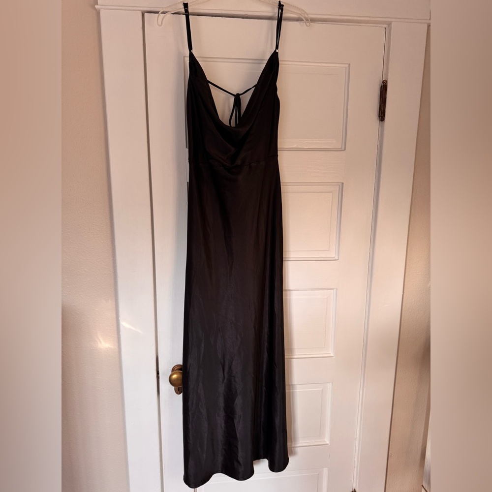 NWT Black Satin Formal Open Back Maxi Cocktail Dress Size XL - Picture 3 of 6